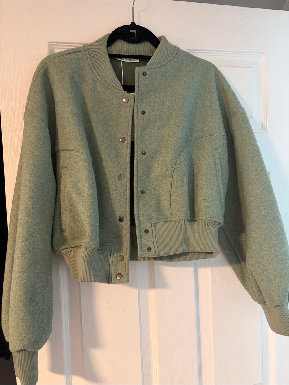 Zara Cropped Light Sage Bomber Jacket